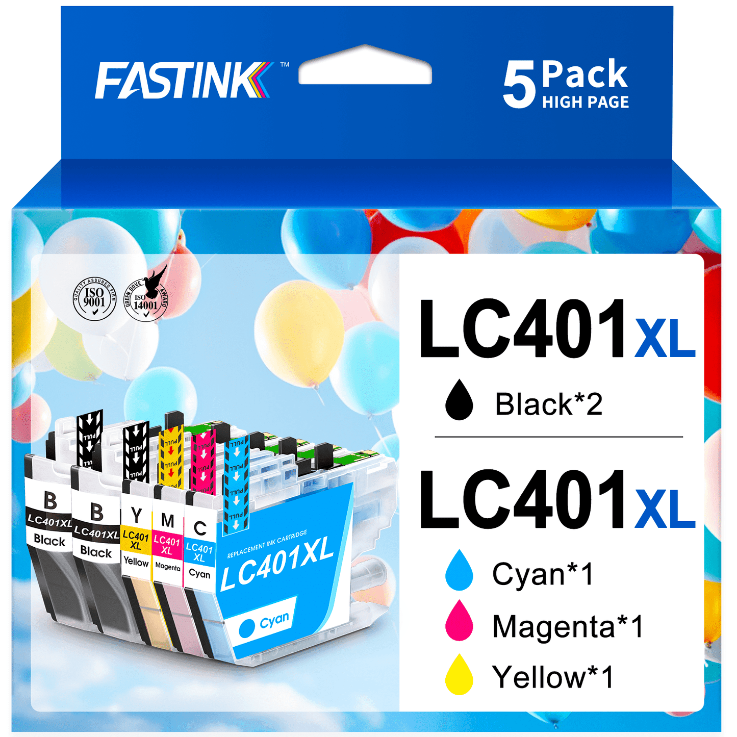 LC401 for LC401 Brother Ink for Brother Ink Cartridges LC401 (2Black Cyan Magenta Yellow)